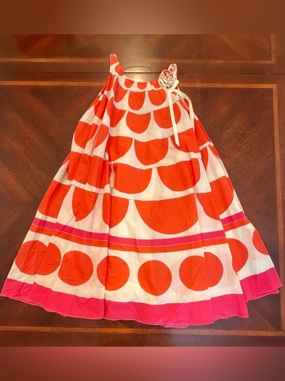 Halabaloo Girls Pink, Orange & White Circle A-Line Dress with Bow Size 14